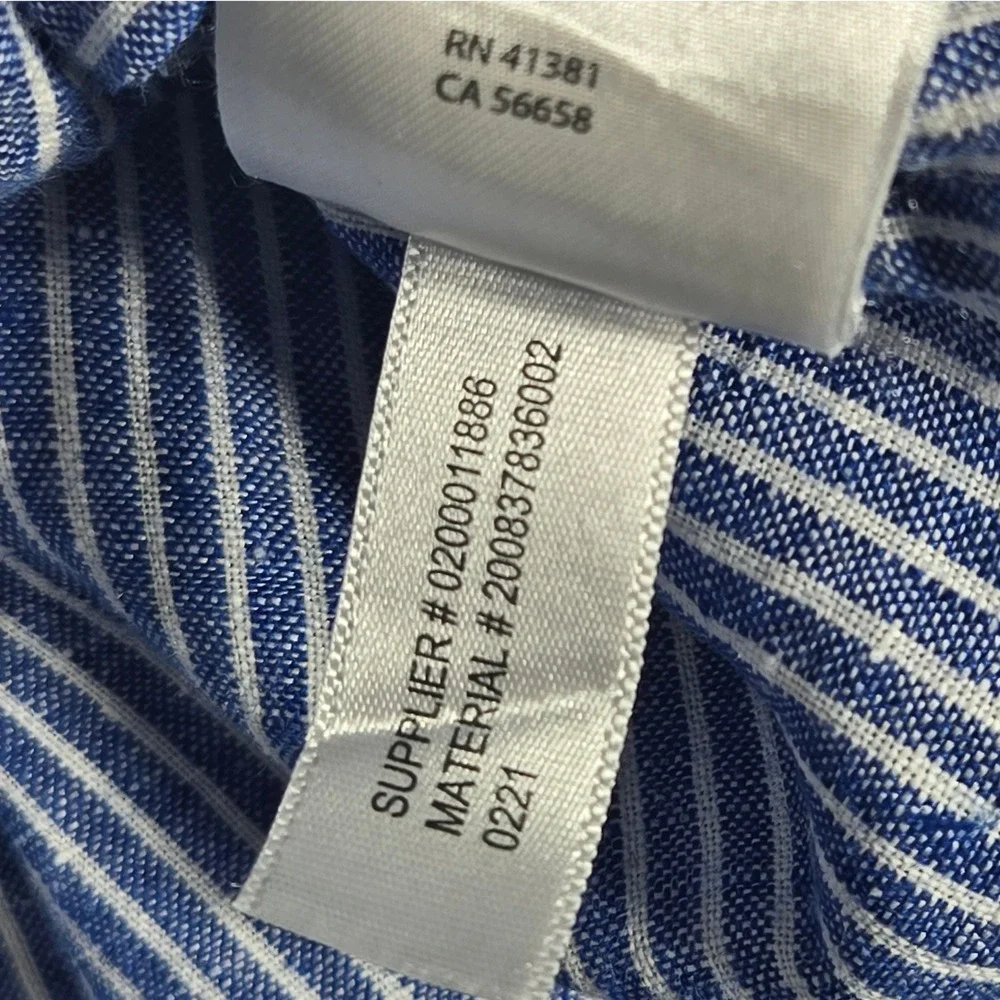 Lauren Ralph Lauren Shirt L Blue White Striped 100% Linen Tie Front Short Sleeve - Picture 11 of 11